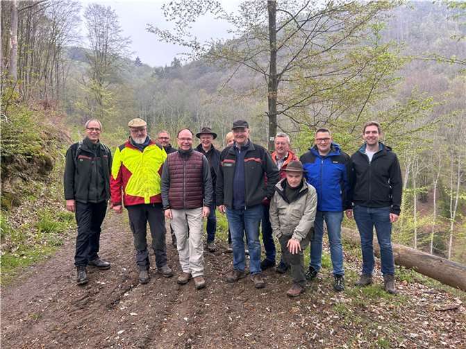 Bei einer Waldbegehung entlang des Finkenbergs und des Maßbachtals erläuterten der Leiter des Forstamtes Dierdorf Uwe Hofmann, Revierförster Gregor Nassen und der Referatsleiter Forsteinrichtung, Jürgen Dietz, Ratsmitgliedern und Ortsbürgermeister Thomas Boden den Zustand des Gemeindewaldes und die Eckwerte einer Bewirtschaftung für die nächsten zehn Jahre.  Foto: Jörg Gries