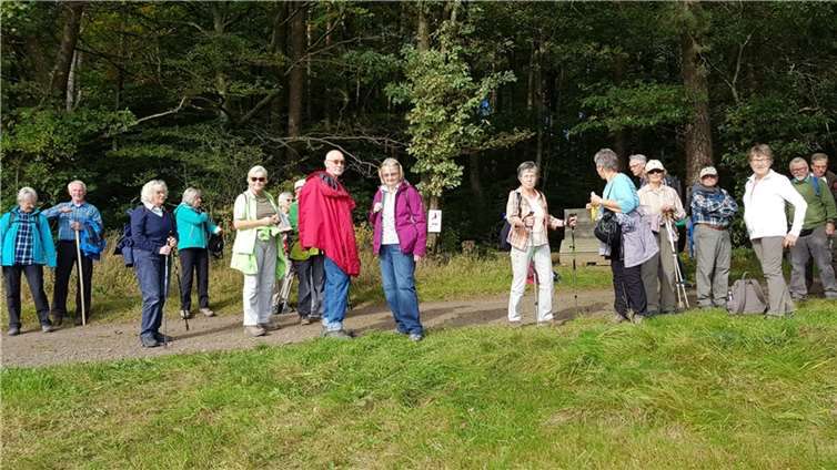 Bei sonnigem Herbstwetter ging es über den mit einem Hexensymbol gekennzeichneten Weg „Hexen, Henker und sonstige Halunken“ durch Wiesen- und Waldlandschaft.Foto: privat