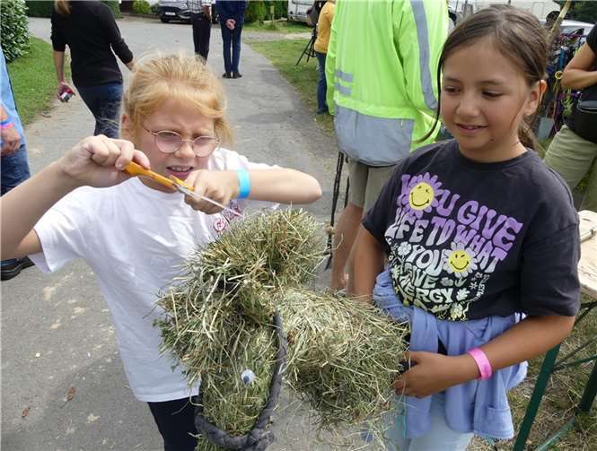 Beim Heufigur-Basteln waren die Kids mit viel Engagement und Spaß bei der Sache. Hier ein Heupferd.