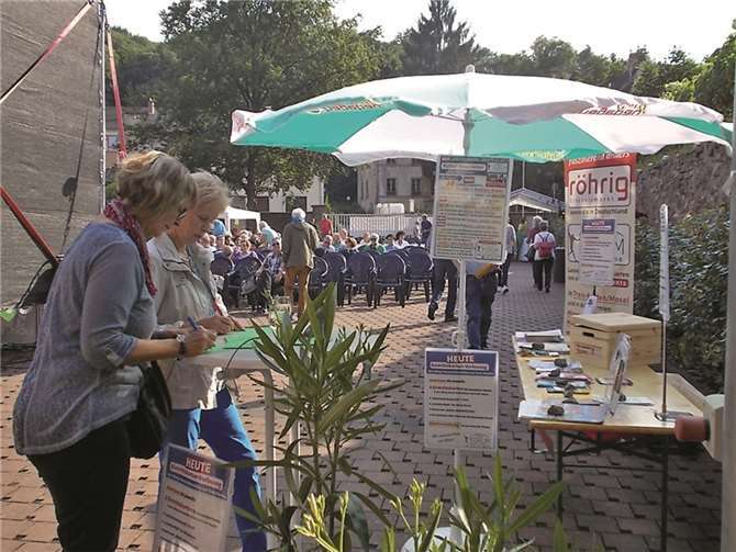 Beim Open-Air-Konzert von „Lehmensart“ mit der „Simon & Garfunkel Revival Band“ war die röhrig-forum Kulturbühne mit einem „Kultur-Info-Stand“ dabei und verloste viele Eintrittskarten für besondere Kultur-Events. Privat