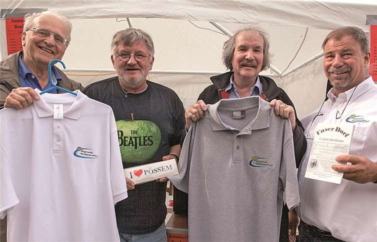 Beim Sommerfest des Bürgervereins Werthhoven rund um den „Pössemer Treff“ gab es Shirts und Hemden mit dem Logo des Bürgervereins sowie andere „Devotionalien“ käuflich zu erwerben.VJ