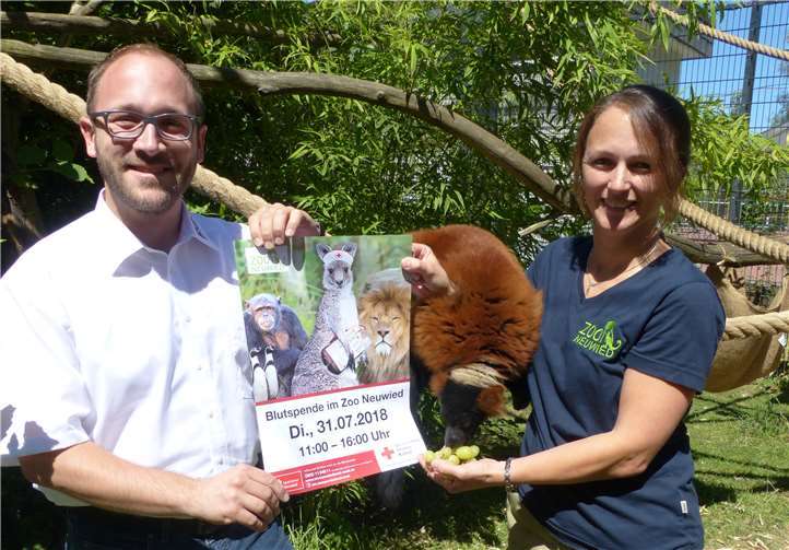 Benjamin Greschner und Jasmin Kuckenberg mit einem Maki aus dem Zoo Neuwied.privat