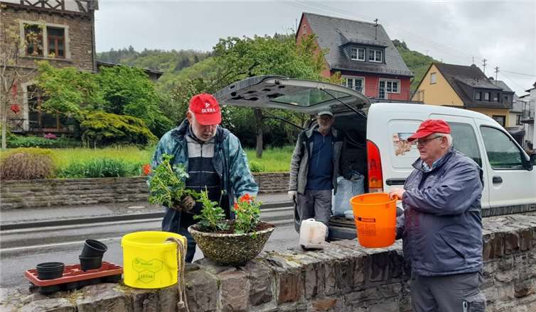Bepflanzte Blumenschalen wurden auf der Moselmauer aufgestellt. Foto: privat