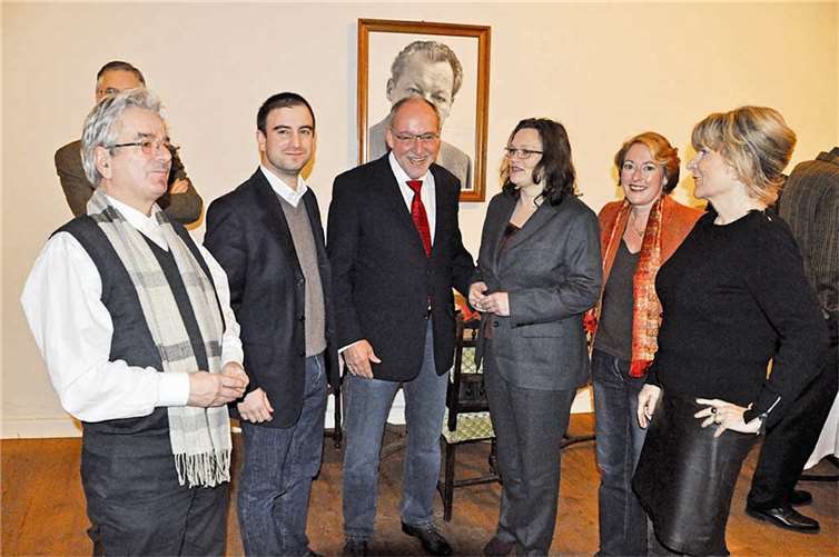 Bernd Lang (v.l.), Marcel Hürter, Winne Glaser, Andrea Nahles, Beate Reich und Christine Wießmann. AB