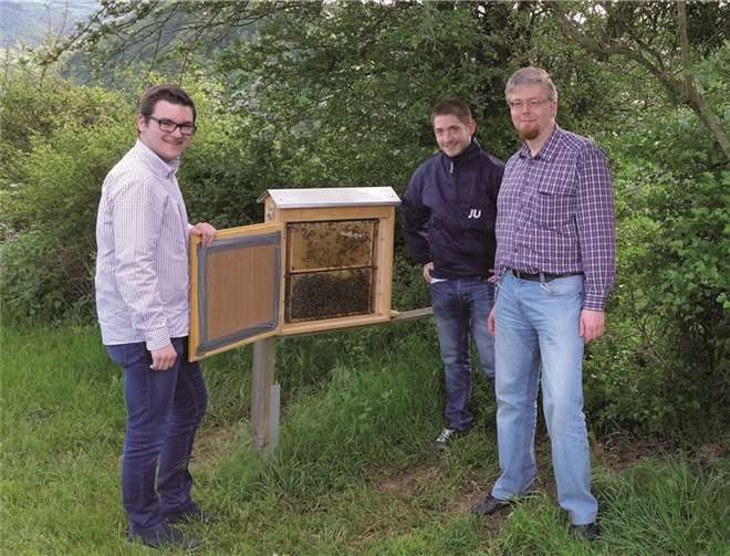 Besichtigung des Bienenlehrpfads in Oberfell (v.l.): Dennis Falterbaum, Max Göke, Felix Deupmann. privat