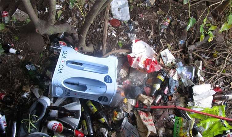 Bierflaschen, Plastik und sogar eine Radkappe: Jegliche Art von Müll wird achtlos in die Natur geworfen.  Fotos: Stadt Remagen