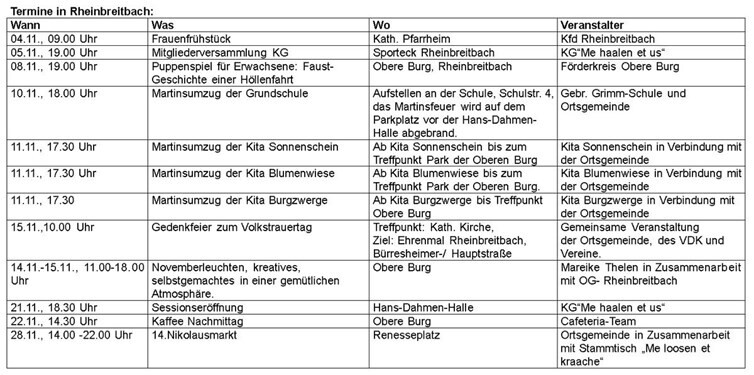 Veranstaltungskalender 