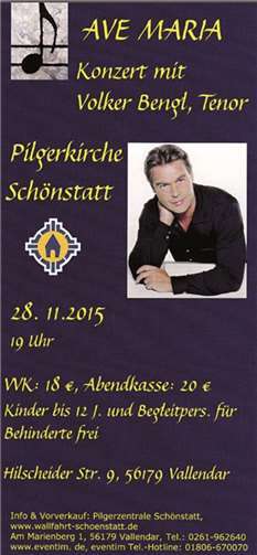 Konzert mit Volker Bengl in der Pilgerkirche in Schönstatt Konzert mit Volker Bengl in der Pilgerkirche in Schönstatt