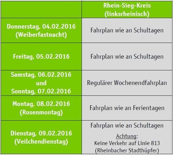 Fahrpläne an Karneval 