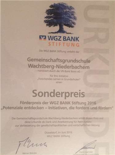 WGZ Bank Stiftung verleiht der „Forscherinsel“ einen Sonderpreis 
