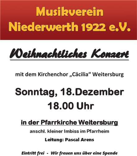 Weihnachtskonzert am Sonntag 