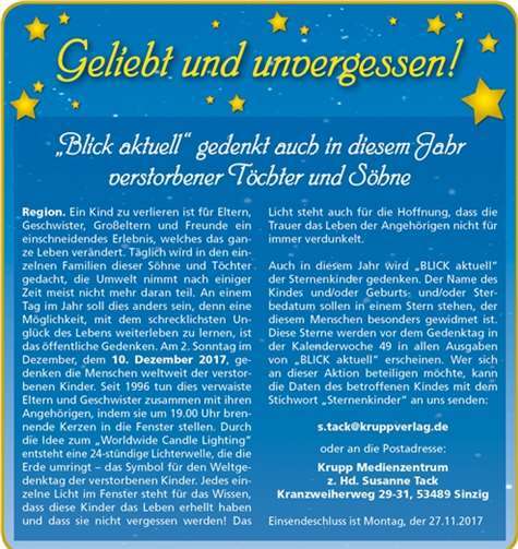 „BLICK aktuell“ gedenkt auch in diesem Jahr der „Sternenkinder“ 