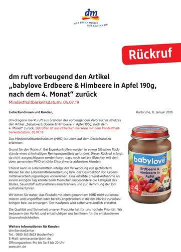 Rückrufaktion: Chlor-Rückstände in Baby-Fruchtbrei 