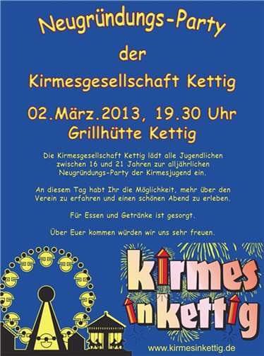 Kostenlose Neugründungsparty der Kirmesjugend Kettig 