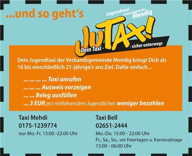Verbandsgemeinde Mendig fährt voll auf’s JugendTaxi ab 