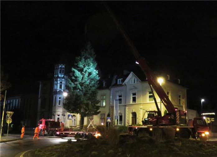 Größter Weihnachtsbaum der Stadt verleiht Johannesplatz weihnachtliches Flair 