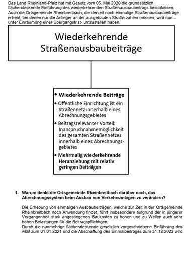 Erläuterungen zum wiederkehrenden Ausbaubeitrag Erläuterungen zum wiederkehrenden Ausbaubeitrag