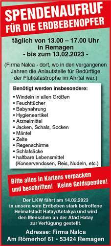 Spendenaufruf für Erdbebenopfer Spendenaufruf für Erdbebenopfer