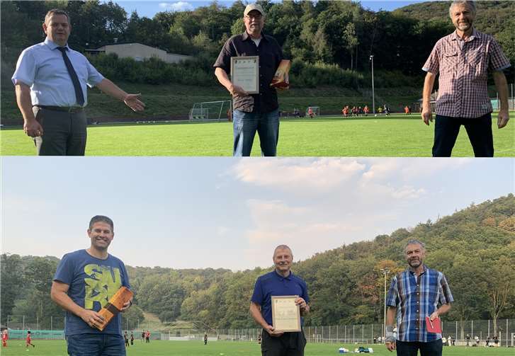 Bild oben v.l.. Kassierer Michael Krings, Heinz Saftig und Geschäftsführer Rudi Vogel. Bild unten v.l. stellvertretender Geschäftsführer Torsten Grunenberg, Hans Erich Schwarz und Geschäftsführer Rudi Vogel.Foto: privat