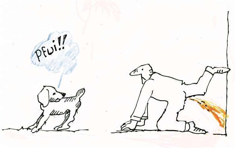 „Und so bin ich auf den Hund gekommen“ Bissig, ironisch, witzig: Der Karikaturist sorgt gern einmal für einen Perspektivwechsel. Quelle: Mike Grunzke