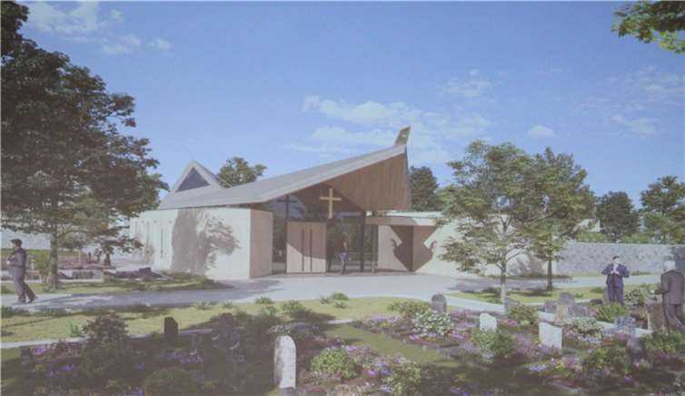 Blick auf den Entwurf der neuen Aussegnungshalle. Fotos: DU