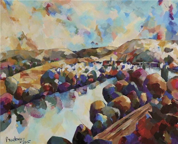 Blick von Gut Besselich auf Niederwerth (80 x 120).Montenegro Miriam