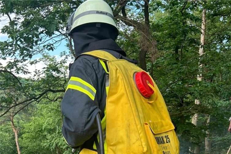 Brandbekämpfung mittels Waldbrandrucksack. Foto: Freiwillige Feuerwehr Bad Honnef