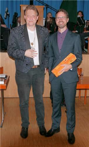 Bruderschaftskanzler Alexander Thon (li.) mit Festredner Dr. Andreas Büttner aus Heidelberg.  Foto: Astrid Sibbe, Lahnstein