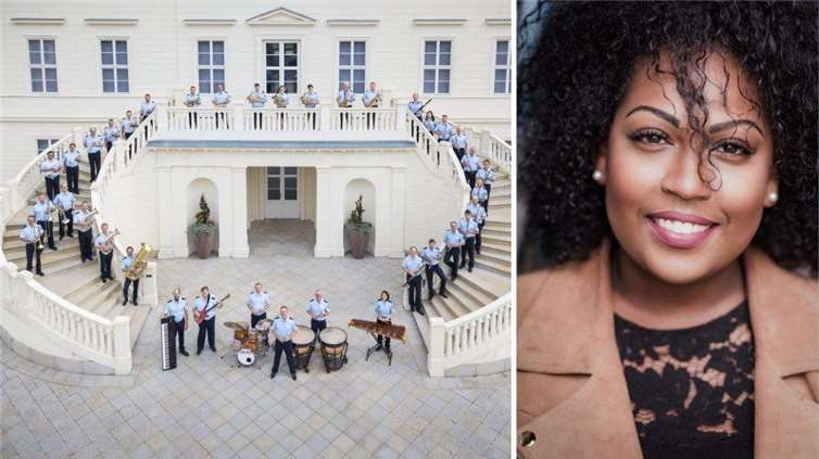 Bundespolizeiorchester Hannover und Sängerin Menna Mulugeta. Quelle: Bundespolizei Koblenz