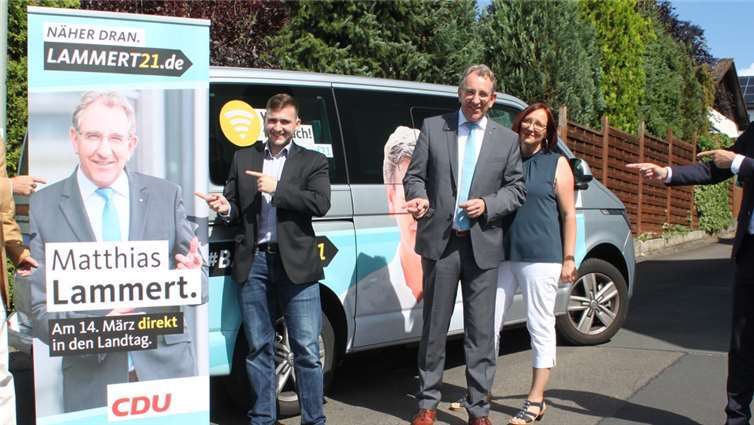 Bundestagsabgeordneter Dr. Andreas Nick, Ersatzbewerber Paul Schoor, Landtagskandidat Matthias Lammert mit Ehefrau Cornelia und Christian Baldauf, CDU-Spitzenkandidat zur Landtagswahl 2021. Foto: privat