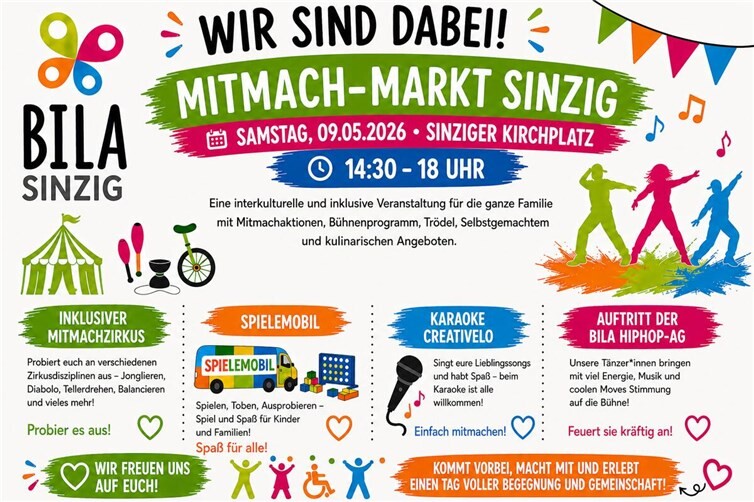 Bunt, inklusiv und voller Mitmachaktionen: Die BILA Sinzig lädt zu ihrem Stand auf dem Mitmach-Markt ein.