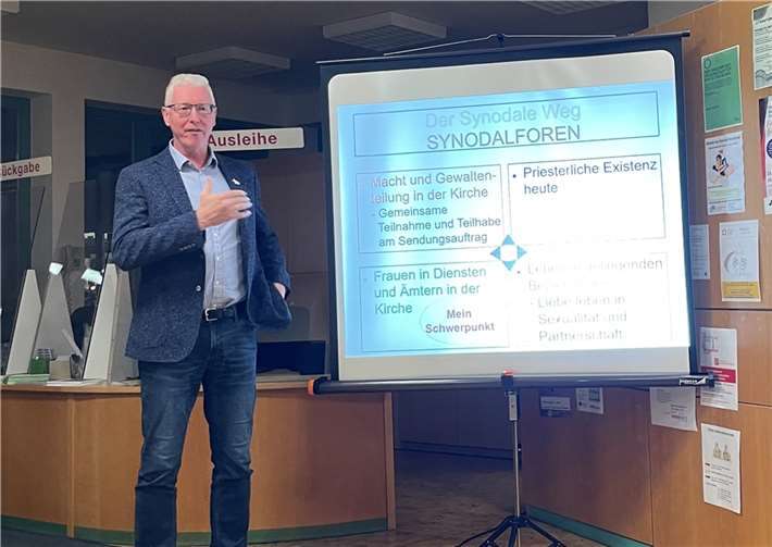 Burkhard Köster, Mitglied der Gemeinde und Delegierter beim Synodalen Weg, berichtete sehr anschaulich von seinen Erfahrungen und Erlebnissen beim Reformprozess der katholischen Kirche in Deutschland. Foto: privat
