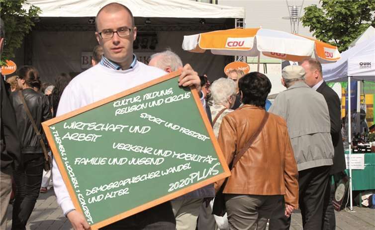 Carsten Kolenda präsentiert die einzelnen Themen des Stadtentwicklungskonzepts „2020plus“ der Meckenheimer CDU. CDU Meckenheim