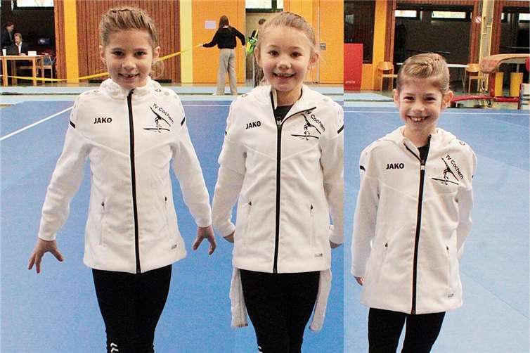 Charlotte Hoepp (7) (Mitte), Jana Hoepp (8) (li.) und Romy Lenz (8) verdienten sich ihre Kaderpunkte bei der Prüfung der athletischen und technischen Normen für ihre Altersklassen. Quelle: TV Cochem