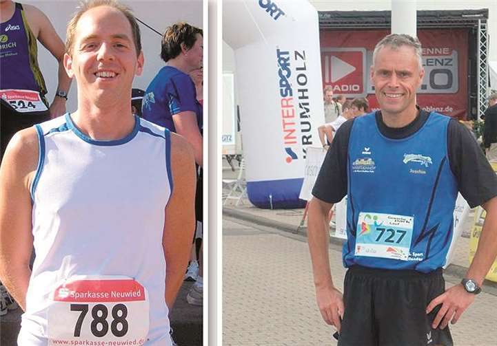 Christian Strödter und Joachim Karbach (v.l.) vom Lauftreff SV Weitersburg belegten in ihrer Altersklasse Platz zwei beziehungsweise eins beim Volkslauf in St. Sebastian. privat