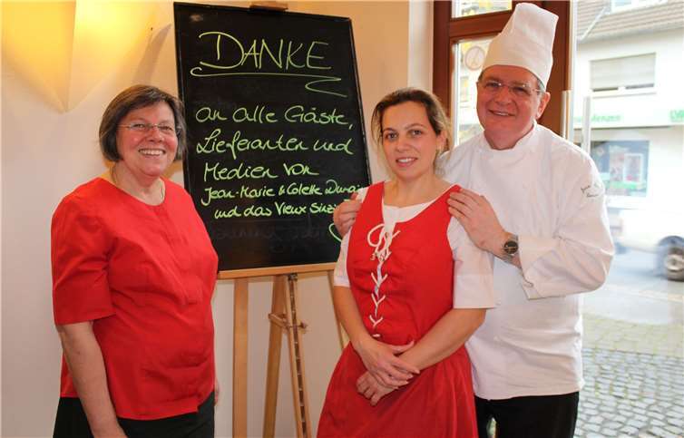 Colette (l.) und Jean-Marie Dumaine nehmen Abschied vom À-la-carte-Geschäft. Alexandra Steinbeck wird die „Vieux Sinzig Gourmet-Manufaktur“ leiten und weiterentwickeln. HG