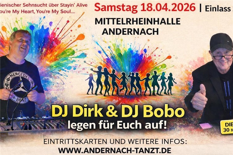 DJ Dirk und DJ Bobo sorgen für die Musik bei der vierten Party „Andernach tanzt“