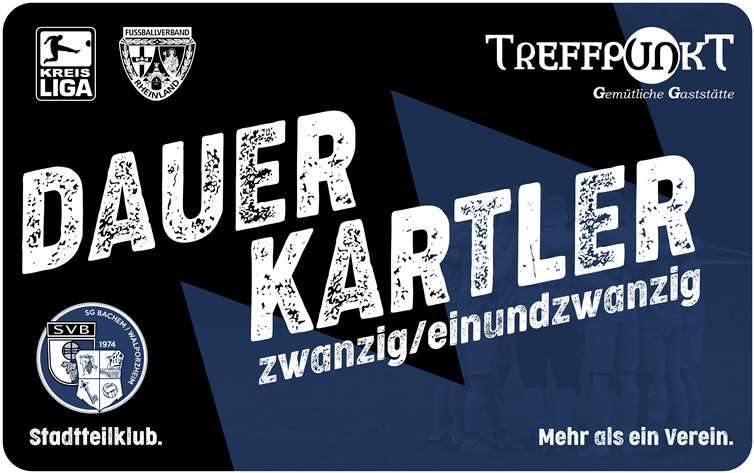 Dank der grafischen Leistung des kreativen und beinharten Innenverteidigers Tobias Lingen und der Unterstützung des Sponsors Treffpunkt - Die gemütliche Gaststätte in der Niederhutstraße in Ahrweiler, kann der Stadtteilklub eine wirklich schicke und hochwertige Karte für die Brieftasche der Fans und Gönner anbieten.Quelle: SG Bachem/Walporzheim