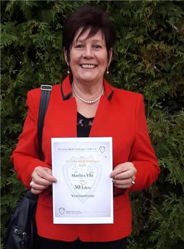 Dankurkunde für 30 Jahre Vereinszugehörigkeit für Marlies Vilz. Foto: privat