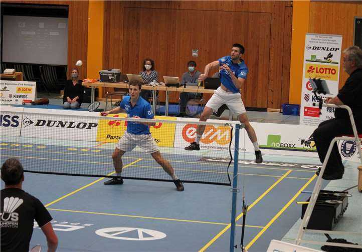 Das 1. Herrendoppel im Spiel gegen TuS Neuhofen mit Thilo Mund (vorne links) und Max Stage. Foto: privat