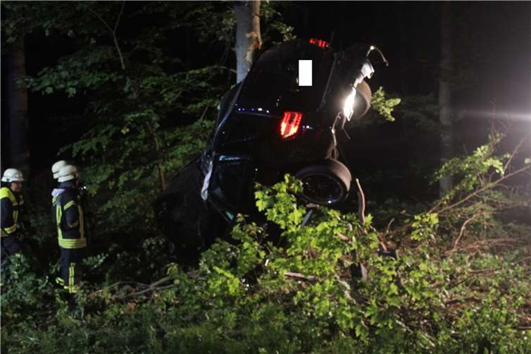 Das Auto kam von der Straße ab und prallte gegen einen Baum. Foto: Polizeidirektion Neuwied/Rhein