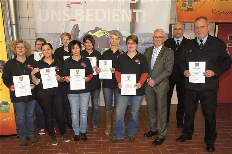 Das Betreuerteam mit seinen Urkunden im Beisein von Volker Mendel und Dirk Kuhl.