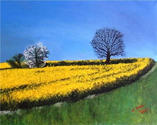 Das Bild zeigt ein „Rapsfeld in Öl gemalt“. privat