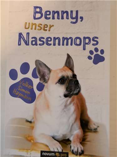 Das Buch „Benny, unser Nasenmops“ berichtet über die aufregenden Erlebnisse von Benny.