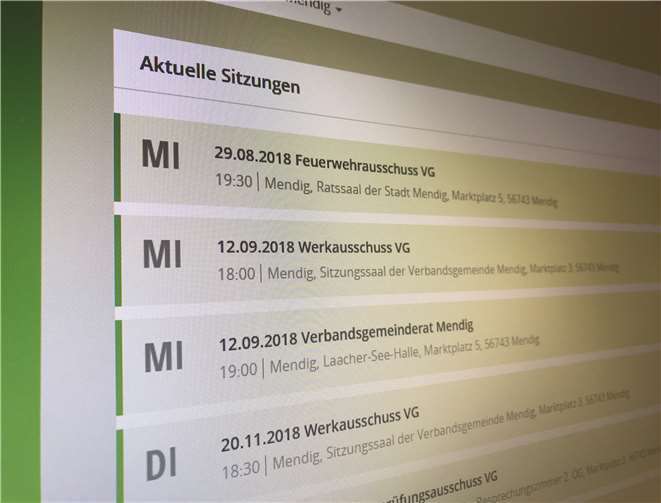 Das Bürgerinformationssystem ermöglicht transparente Information über die Gremienarbeit der Räte in der Verbandsgemeinde Mendig. VG Mendig