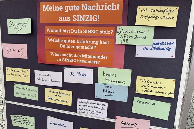 Das Ergebnis der FWG-Mitmachaktion „Gute Nachrichten für Sinzig“: eine eindrucksvolle Sammlung positiver Botschaften, die den Zusammenhalt, das Engagement und die Lebensqualität in der Barbarossastadt widerspiegeln.