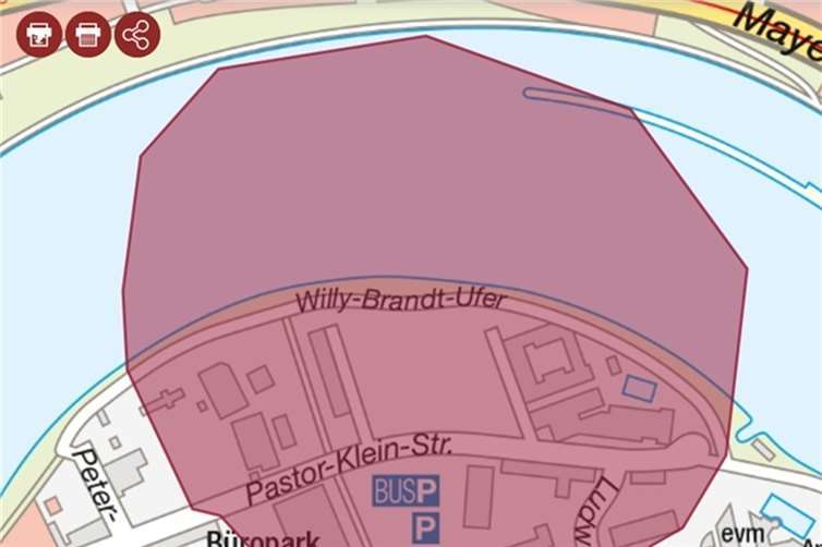 Das Evakuierungsgebiet. Quelle: Stadt Koblenz