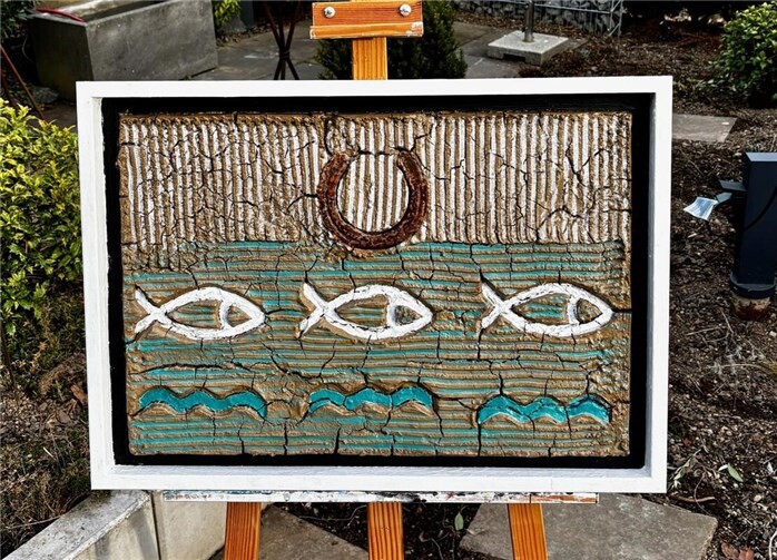 Das Fisch-Symbol findet sich in Bertrams Flutschlamm-Bildern immer wieder.  Foto: privat