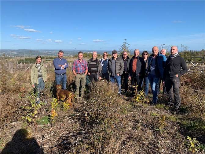 Das Gruppenfoto zeigt die Teilnehmer des Waldbegangs in einer Gatterfläche mit jungen Eichenpflanzen sowie natürlichem Aufwuchs unterhalb des Köppels. Mit dabei waren: Aglaia Abel (l.), Landespflegerin bei der Verbandsgemeindeverwaltung, Revierförster Steffen Koch (3.v.l.) und Gerd Frink (4.v.l.), Erster Stadtbeigeordneter, sowie Mitglieder des Umwelt- und des Haupt- und Finanzausschusses der Stadt Montabaur.  Foto: Stadt Montabaur / Shalin Normann