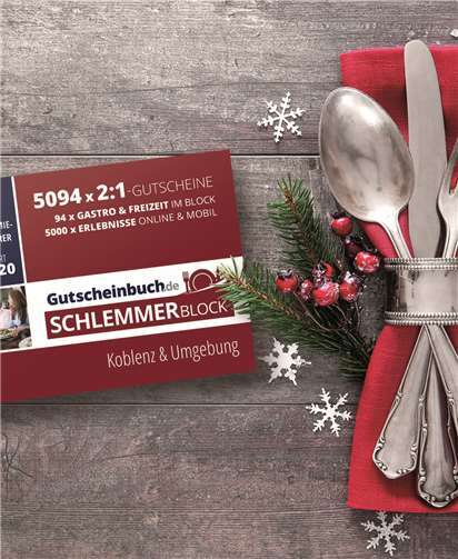 Das Gutscheinbuch.de Schlemmerblock für die Region Koblenz & Umgebung ist nun im Handel erhältlich. Foto: Gutscheinbuch.de